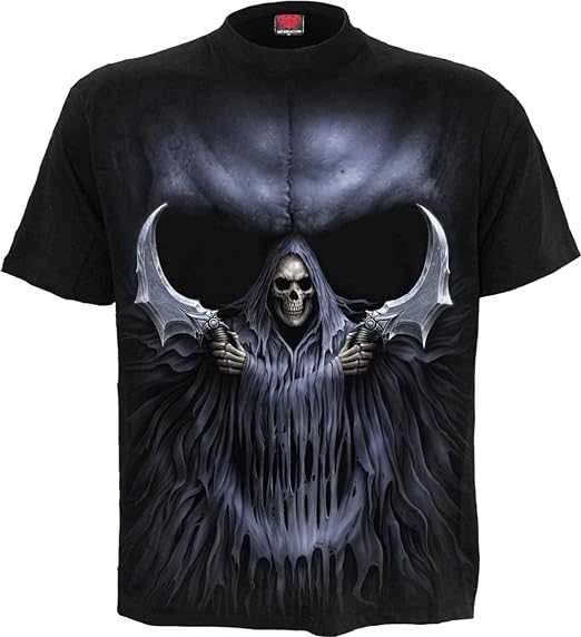 Double Death Mens T-Shirt Spiral Direct Grim Reaper Skull Demon