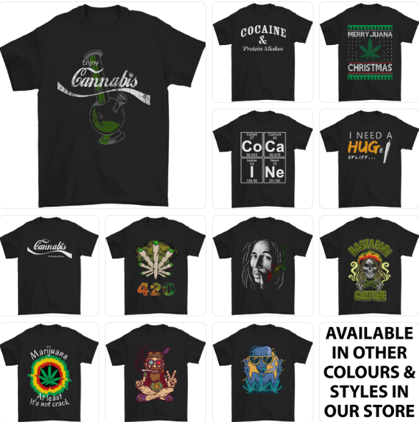 a group of t - shirts with different designs on them