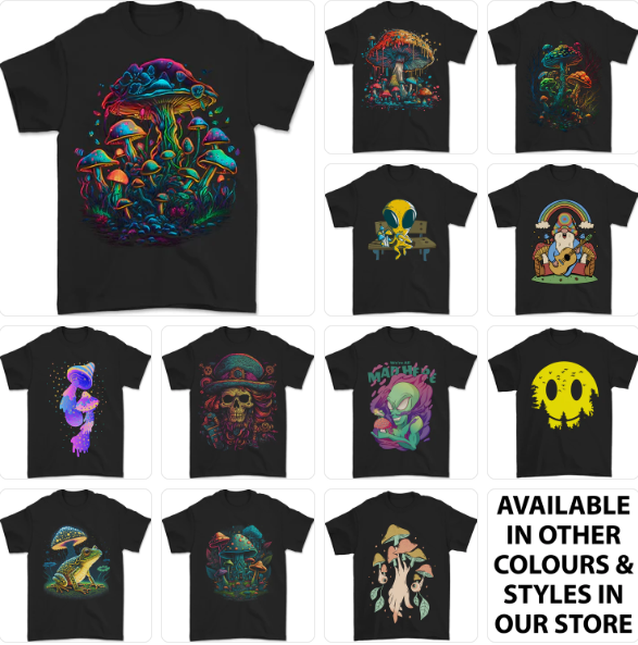 a group of t - shirts with different designs on them