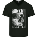 D for Death Skull Heavy Metal Biker Mens V-Neck Cotton T-Shirt Black