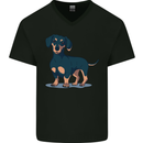 Dachshund Dog Mens V-Neck Cotton T-Shirt Black
