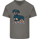 Dachshund Dog Mens V-Neck Cotton T-Shirt Charcoal