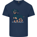 Dachshund Dog Mens V-Neck Cotton T-Shirt Navy Blue