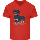 Dachshund Dog Mens V-Neck Cotton T-Shirt Red