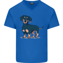 Dachshund Dog Mens V-Neck Cotton T-Shirt Royal Blue