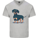 Dachshund Dog Mens V-Neck Cotton T-Shirt Sports Grey