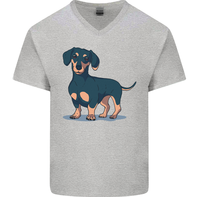 Dachshund Dog Mens V-Neck Cotton T-Shirt Sports Grey