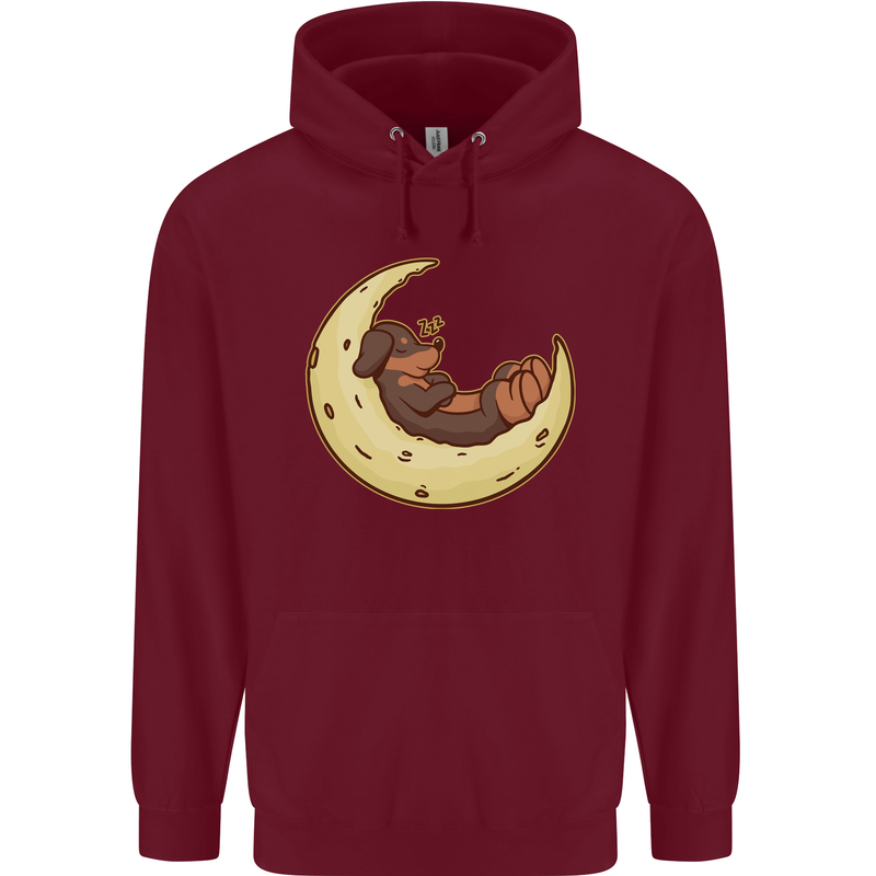 Dachshund Dog Moon Childrens Kids Hoodie Maroon