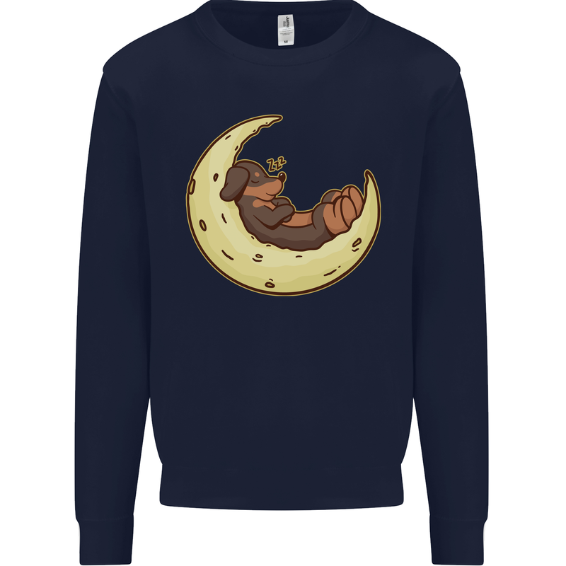 Dachshund Dog Moon Kids Sweatshirt Jumper Navy Blue