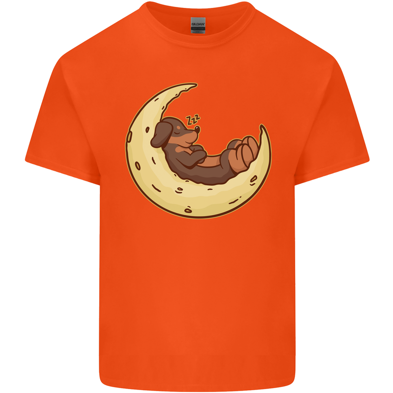 Dachshund Dog Moon Mens Cotton T-Shirt Tee Top Orange