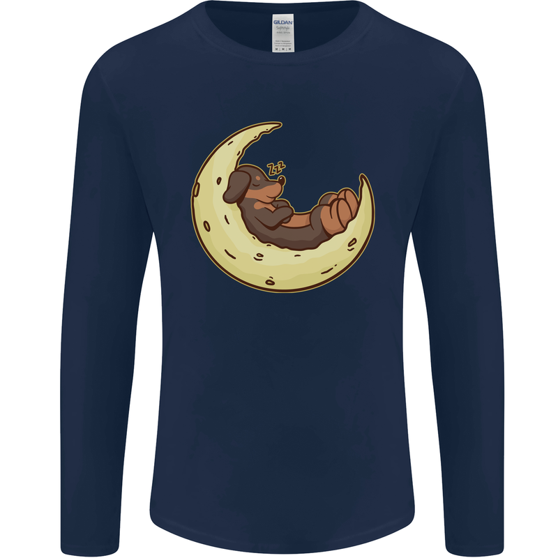 Dachshund Dog Moon Mens Long Sleeve T-Shirt Navy Blue