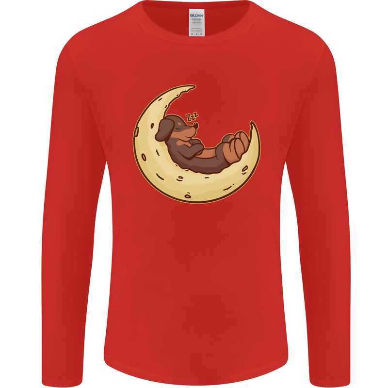 Dachshund Dog Moon Mens Long Sleeve T-Shirt Red