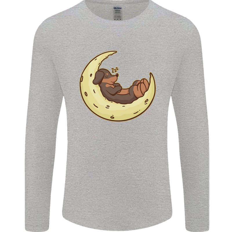 Dachshund Dog Moon Mens Long Sleeve T-Shirt Sports Grey