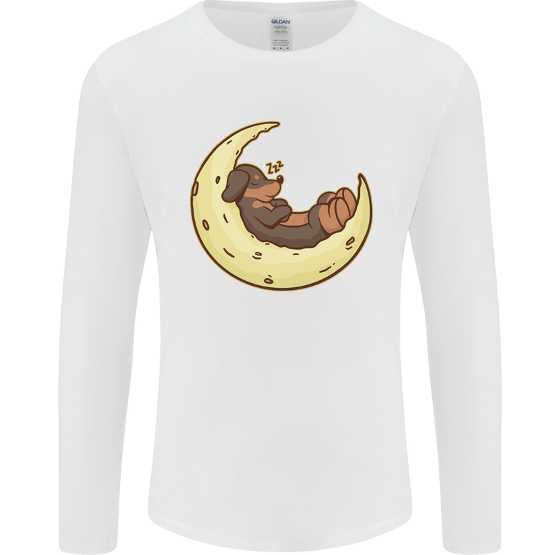 Dachshund Dog Moon Mens Long Sleeve T-Shirt White