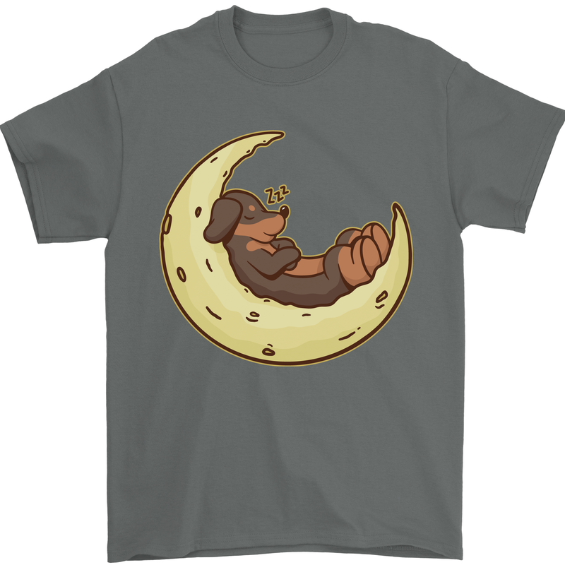 Dachshund Dog Moon Mens T-Shirt 100% Cotton Charcoal