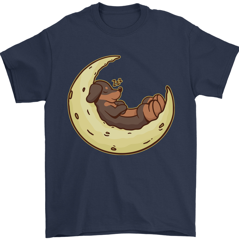 Dachshund Dog Moon Mens T-Shirt 100% Cotton Navy Blue