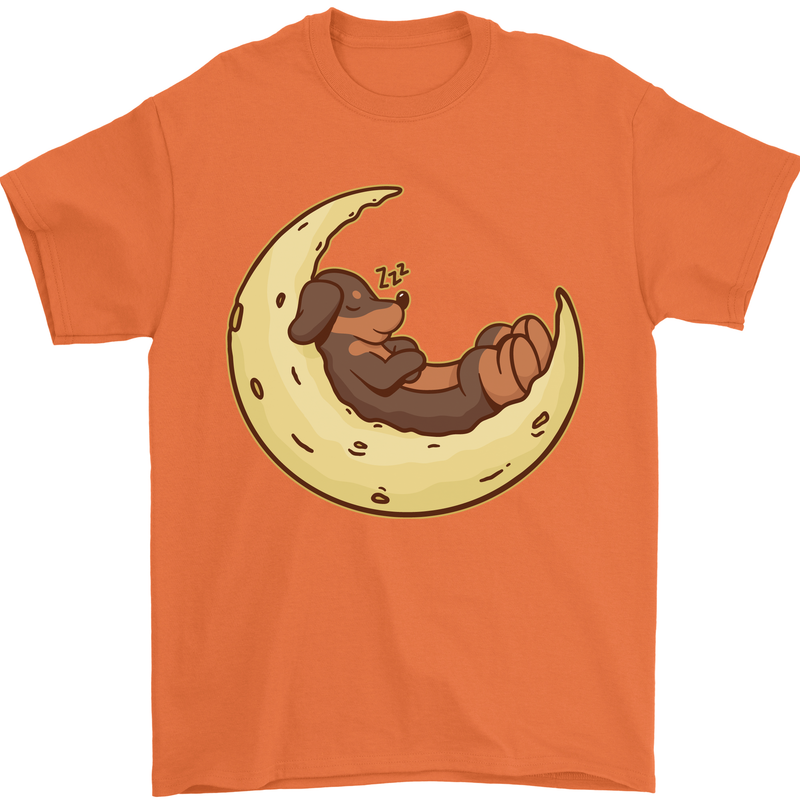 Dachshund Dog Moon Mens T-Shirt 100% Cotton Orange