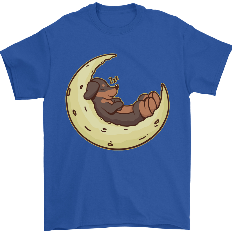 Dachshund Dog Moon Mens T-Shirt 100% Cotton Royal Blue