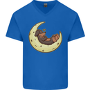 Dachshund Dog Moon Mens V-Neck Cotton T-Shirt Royal Blue