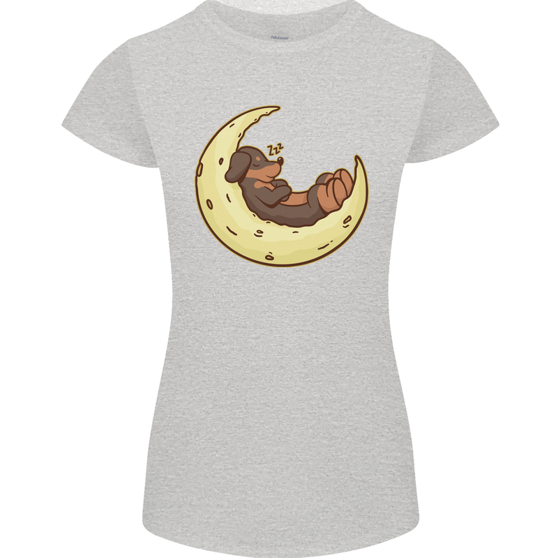 Dachshund Dog Moon Womens Petite Cut T-Shirt Sports Grey