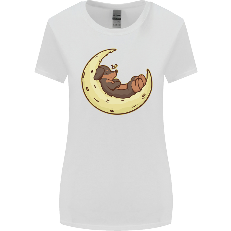 Dachshund Dog Moon Womens Wider Cut T-Shirt White