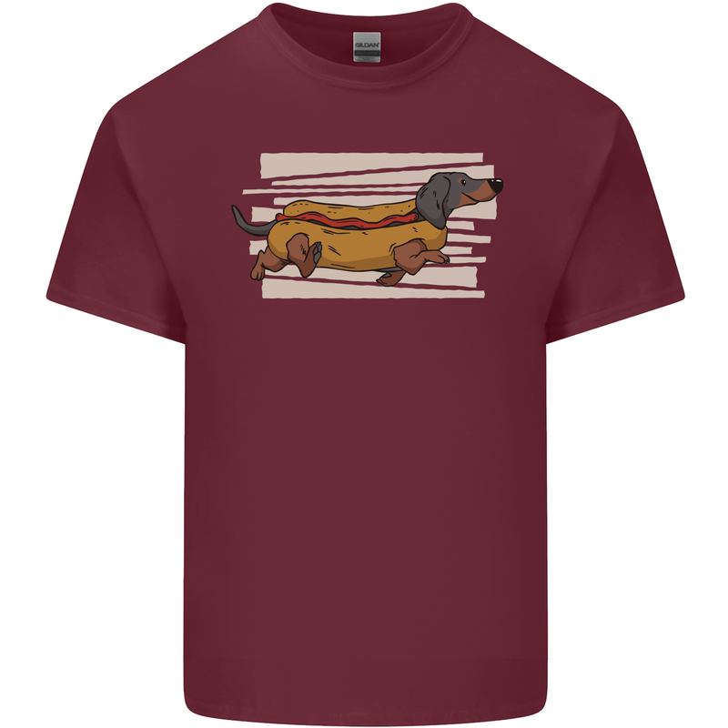 Dachshund Funny Hotdog Sausage Dog Mens Cotton T-Shirt Tee Top Maroon