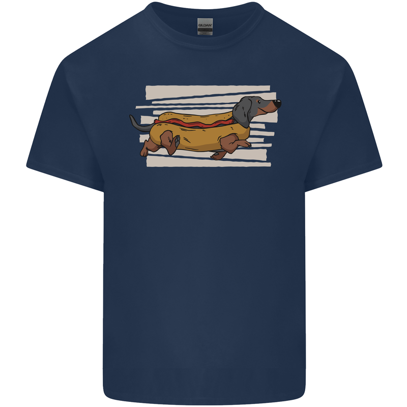 Dachshund Funny Hotdog Sausage Dog Mens Cotton T-Shirt Tee Top Navy Blue