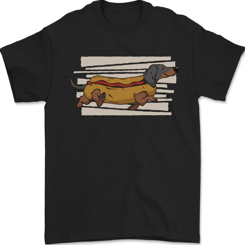 Dachshund Funny Hotdog Sausage Dog Mens T-Shirt 100% Cotton Black