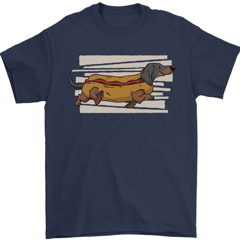 Dachshund Funny Hotdog Sausage Dog Mens T-Shirt 100% Cotton Navy Blue
