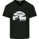 Dachshund Moon Silhouette Dog Mens V-Neck Cotton T-Shirt Black