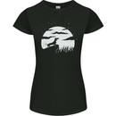 Dachshund Moon Silhouette Dog Womens Petite Cut T-Shirt Black