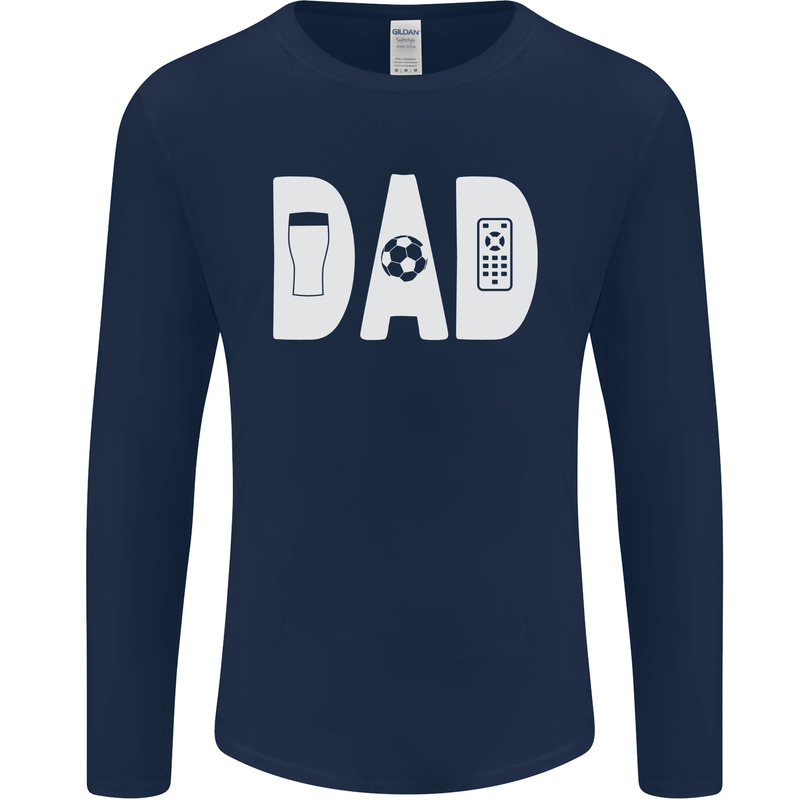 Dad Football Beer TV Funny Fathers Day Mens Long Sleeve T-Shirt Navy Blue