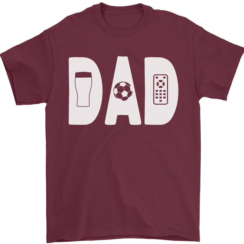 Dad Football Beer TV Funny Fathers Day Mens T-Shirt 100% Cotton Maroon