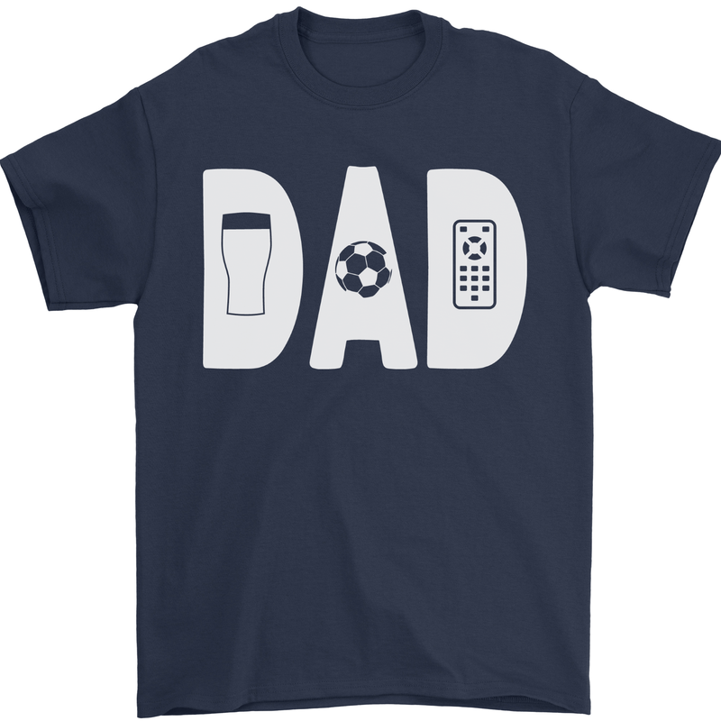 Dad Football Beer TV Funny Fathers Day Mens T-Shirt 100% Cotton Navy Blue