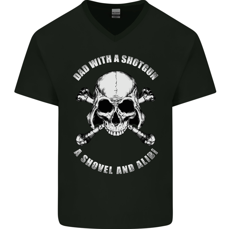 Dad With a Shovel Alibi Fathers Day Skull Mens V-Neck Cotton T-Shirt Black