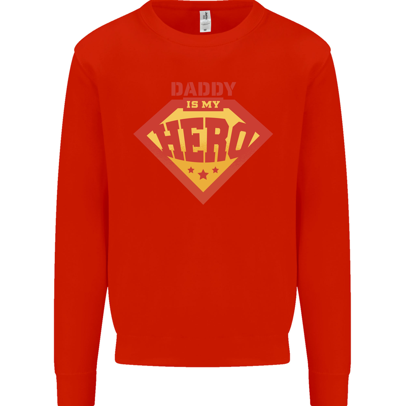 Daddy  My Hero Funny Fathers Day Superhero Kids Sweatshirt Jumper Bright Red