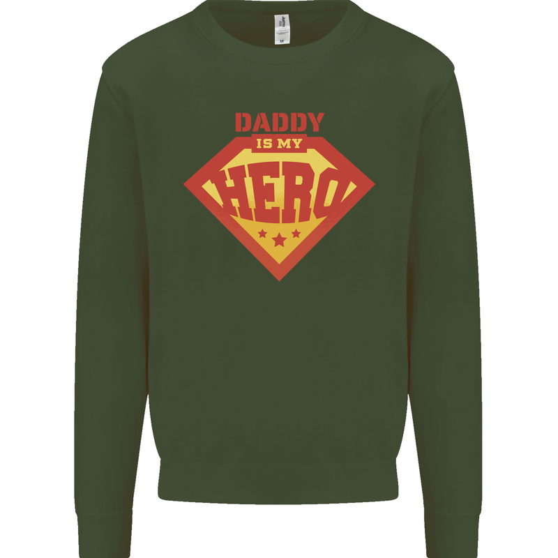 Daddy  My Hero Funny Fathers Day Superhero Kids Sweatshirt Jumper Forest Green