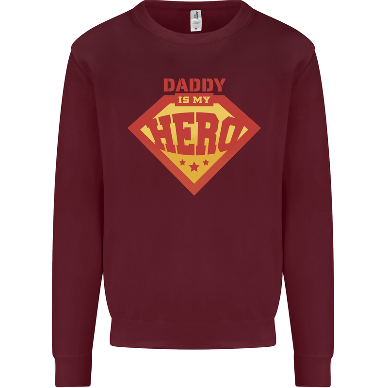 Daddy  My Hero Funny Fathers Day Superhero Kids Sweatshirt Jumper Maroon