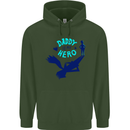 Daddy is My Superhero Funny Fathers Day Childrens Kids Hoodie Forest Green