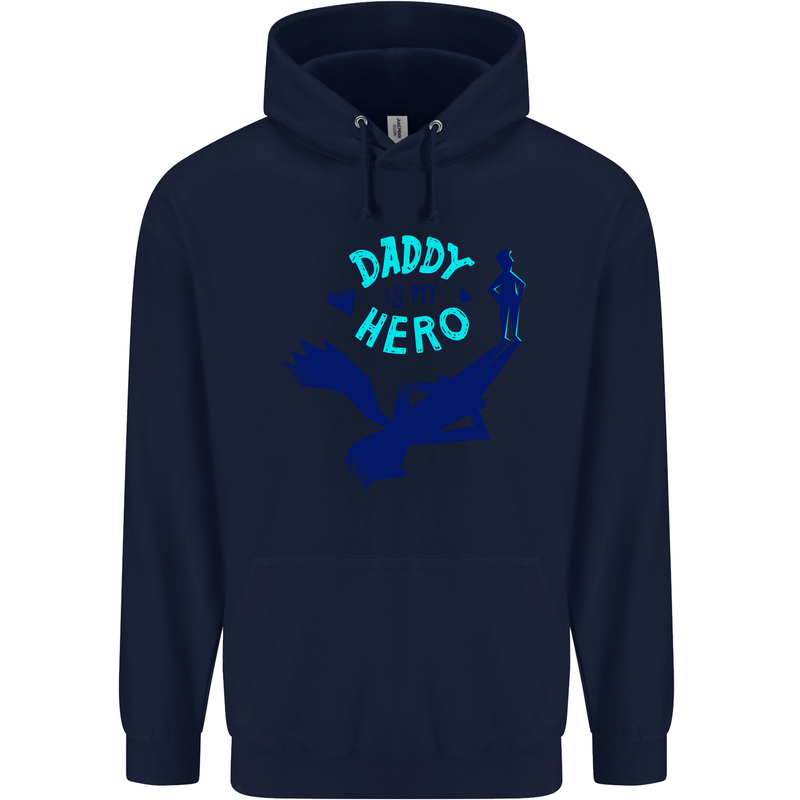 Daddy is My Superhero Funny Fathers Day Childrens Kids Hoodie Navy Blue