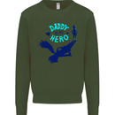 Daddy is My Superhero Funny Fathers Day Kids Sweatshirt Jumper Forest Green