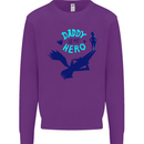 Daddy is My Superhero Funny Fathers Day Kids Sweatshirt Jumper Purple