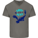 Daddy is My Superhero Funny Fathers Day Mens V-Neck Cotton T-Shirt Charcoal