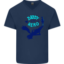 Daddy is My Superhero Funny Fathers Day Mens V-Neck Cotton T-Shirt Navy Blue