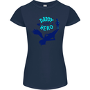 Daddy is My Superhero Funny Fathers Day Womens Petite Cut T-Shirt Navy Blue