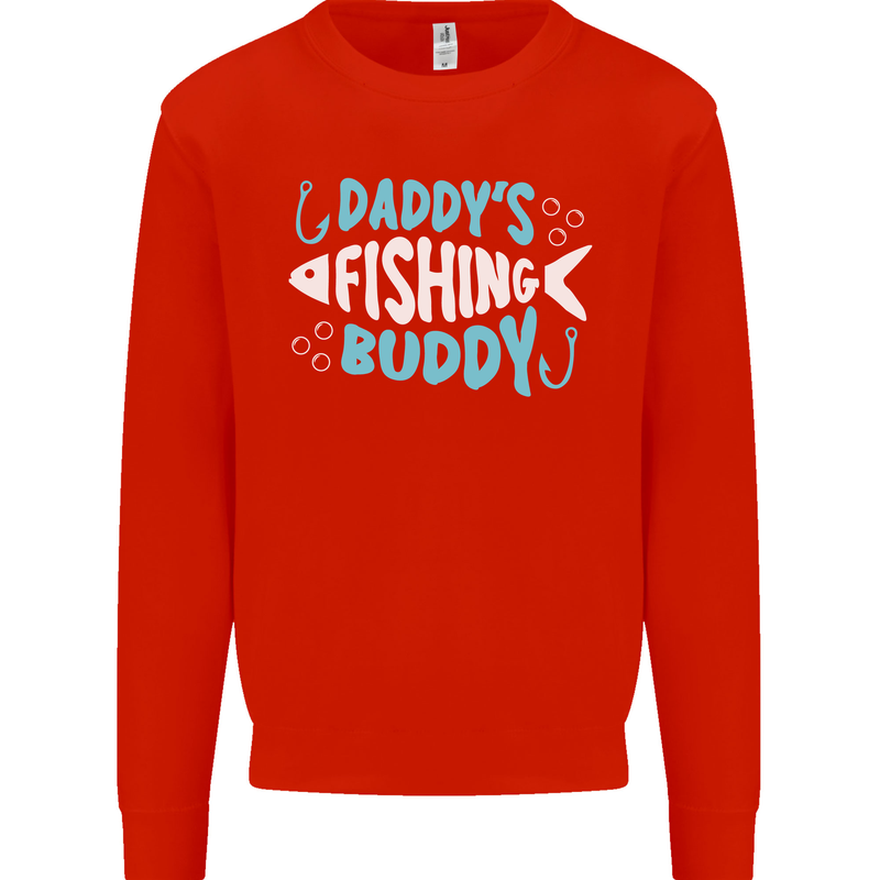 Daddys Fishing Buddy Funny Fisherman Kids Sweatshirt Jumper Bright Red