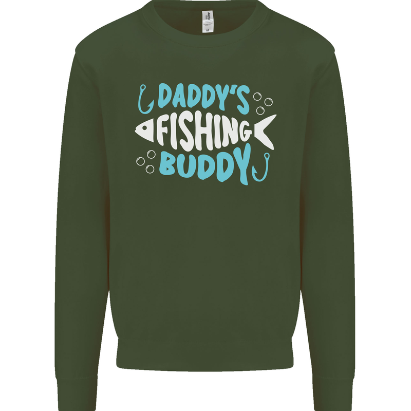 Daddys Fishing Buddy Funny Fisherman Kids Sweatshirt Jumper Forest Green