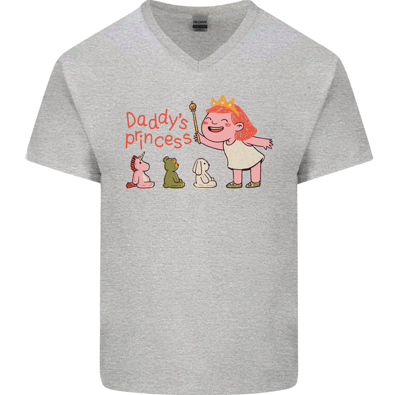 Daddys Princess Funny Unicorn Teddy Bear Mens V-Neck Cotton T-Shirt Sports Grey