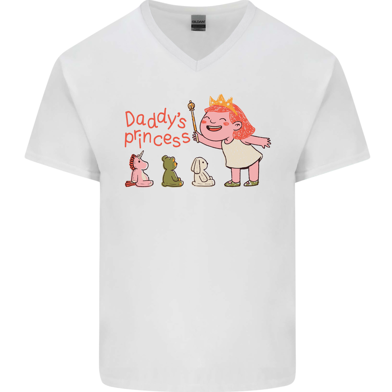 Daddys Princess Funny Unicorn Teddy Bear Mens V-Neck Cotton T-Shirt White