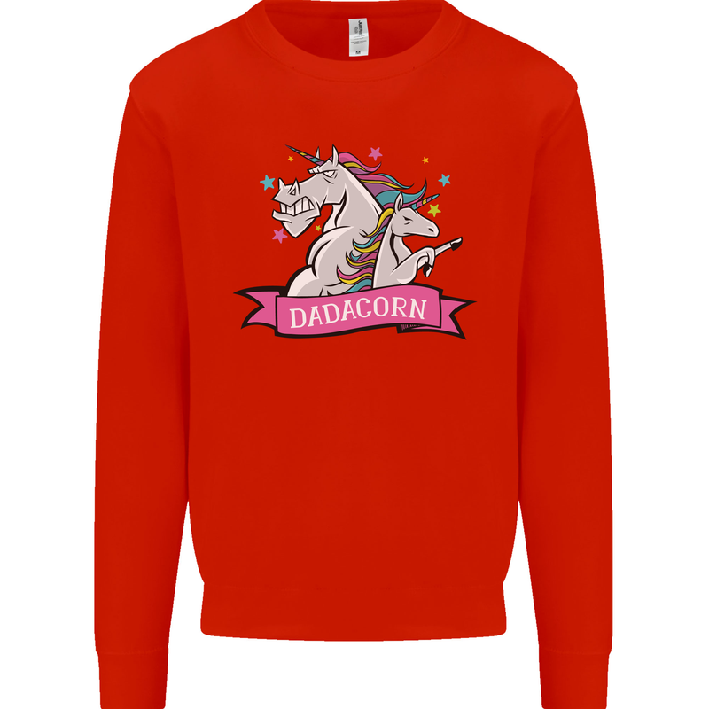 Dadicorn Funny Fathers Day Unicorn Mens Sweatshirt Jumper Bright Red